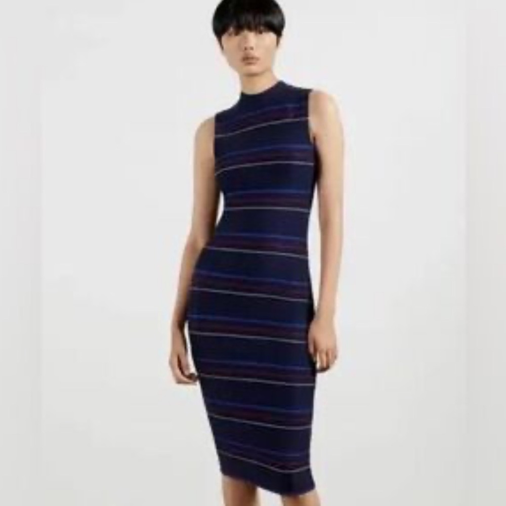 Ted Baker London Navy Blue Erlo Striped Soft Sleeveless HighNeck Dress 6 *Flaw*